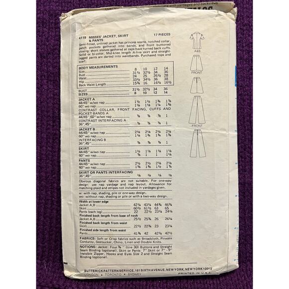 Butterick Sewing pattern 4119 suit blazer pants size 12 - Picture 4 of 9